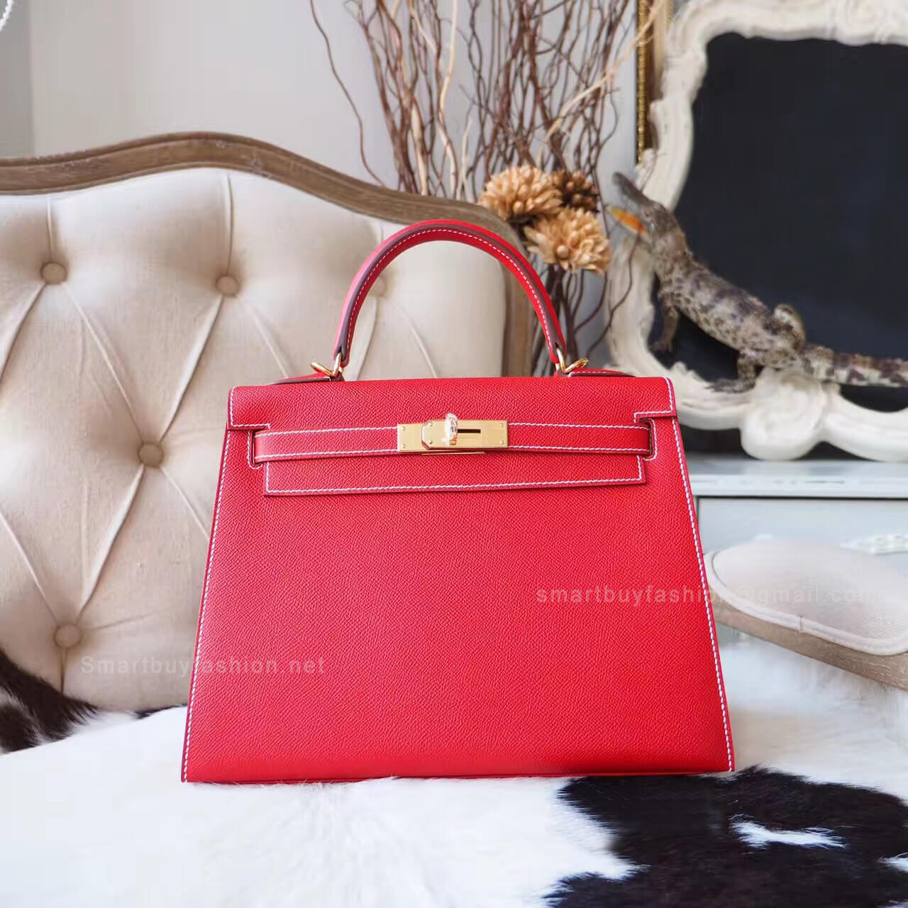 Hermes Kelly 28 Bag in Bicolored q5 Rouge Casaque Epsom GHW